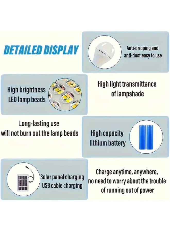 4 قطع مصابيح LED تعمل بالطاقة الشمسية قابلة لإعادة الشحن عبر USB، إضاءة طوارئ محمولة مع خطاف للفيضان في الحدائق والتخييم - Image 2